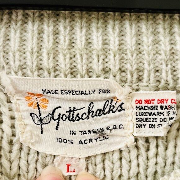 Vtg Gottschalks Men’s Large Cream Blue Sweater Thunderbird Ski Aztec Southwest - Picture 9 of 9